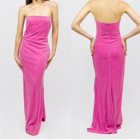 Vintage NWT Jessica McClintock x Gunne Sax Pink Metallic Strapless Gown size 5 - Picture 1 of 15